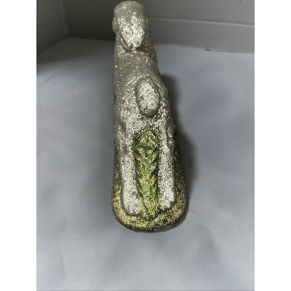 Glitter‎ Easter Bunny Rabbit Figurine Silver Green Grass Spring Decor 12 Inch